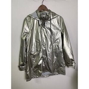 ZARA TRF Metallic Silver Hooded Rain Jacket Women’s S Lightweight Windbreaker
